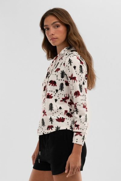 Canada Weather Gear Winter Print Hooded Pajama Top - White - Womens Pajamas - Canada Weather Gear