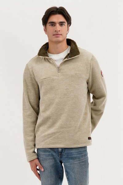 Canada Weather Gear Sherpa Lined 1/4 Zip Pullover Sweater - Beige - Mens Pullover Sweaters - Canada Weather Gear