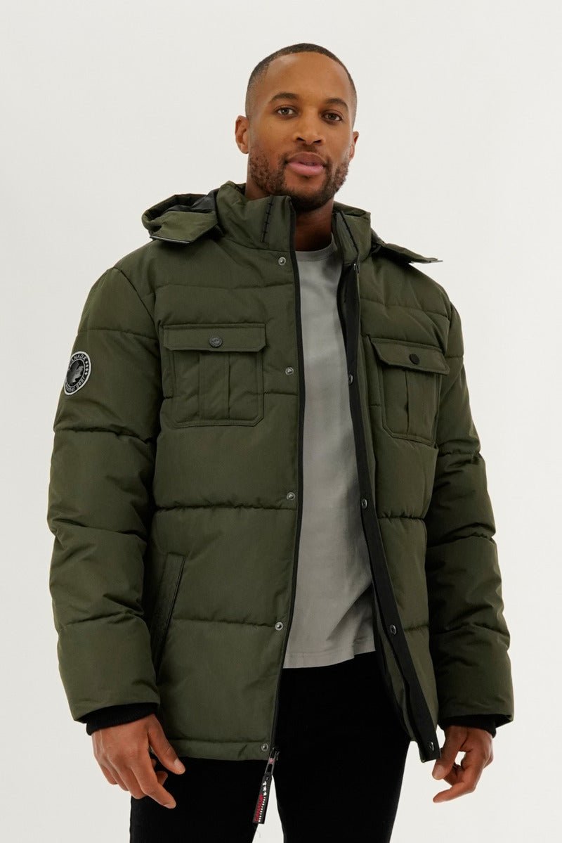 Canada Weather Gear Quilted Puffer Parka Jacket - Olive - Mens Parka Jackets - Canada Weather Gear