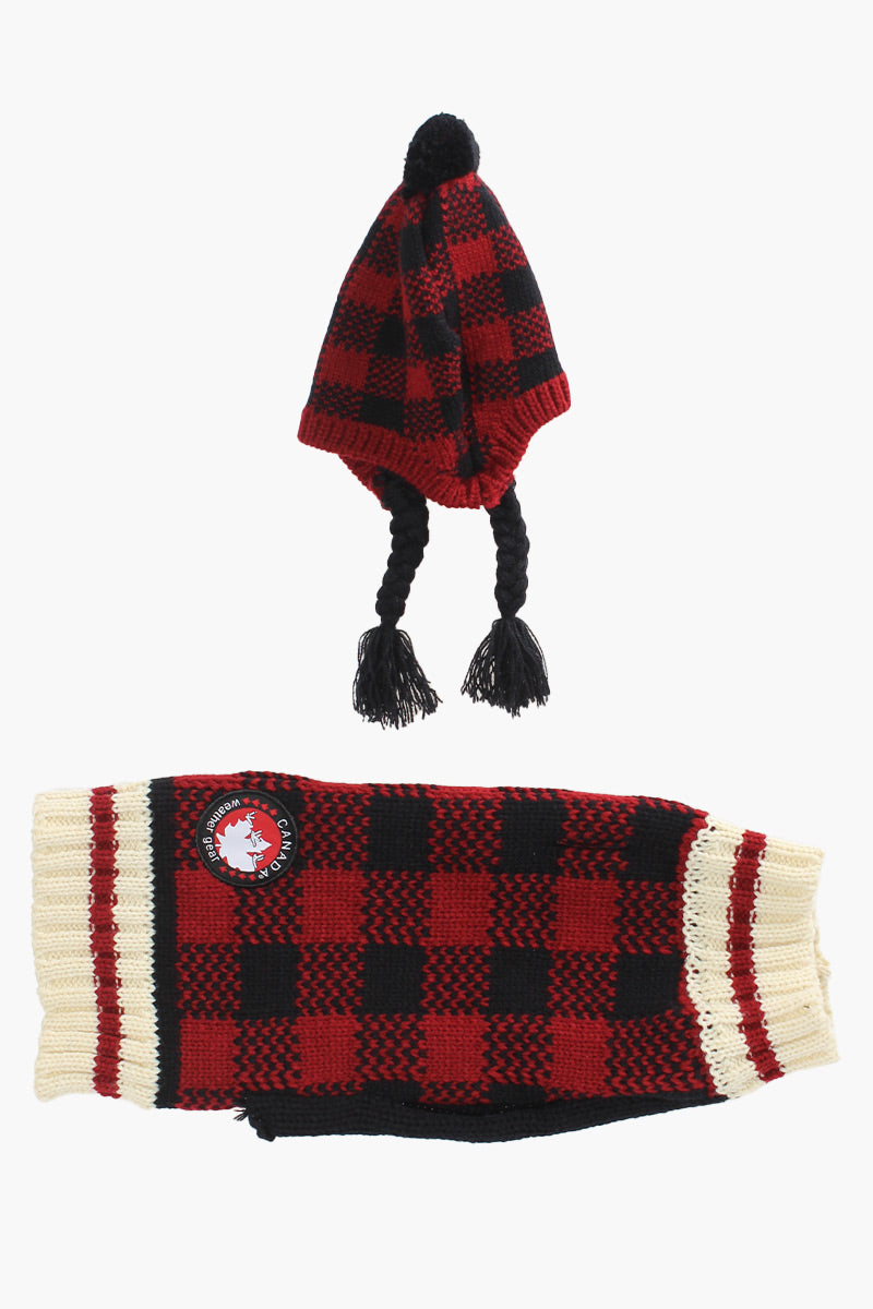 Canada Weather Gear Pom Hat Sweater Pet Set - Red - Pet Accessories - Canada Weather Gear