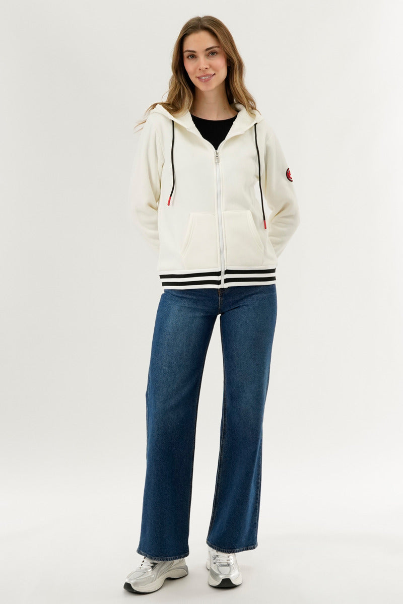 Fleece Zip Up Hoodie - White