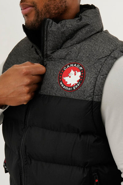 Canada Weather Gear Colour Block Puffer Vest - Black - Mens Vests - Canada Weather Gear