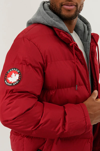 Canada Weather Gear Fleece Hood Puffer Bomber Jacket - Red - Mens Bomber Jackets - Canada Weather Gear