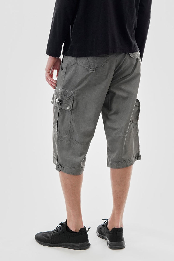 Belted Striped Cargo Shorts - Grey