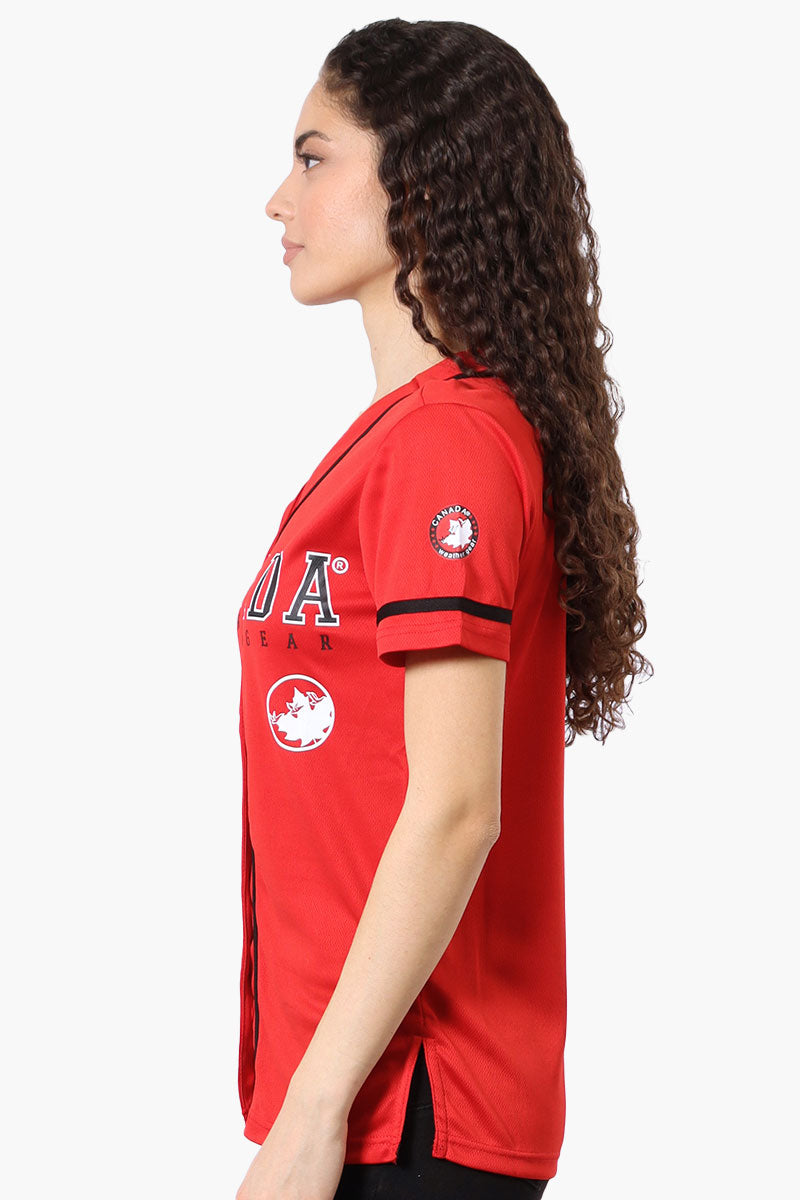 Canada Weather Gear Chest Logo Baseball Tee - Red - Womens Tees & Tank Tops - Canada Weather Gear