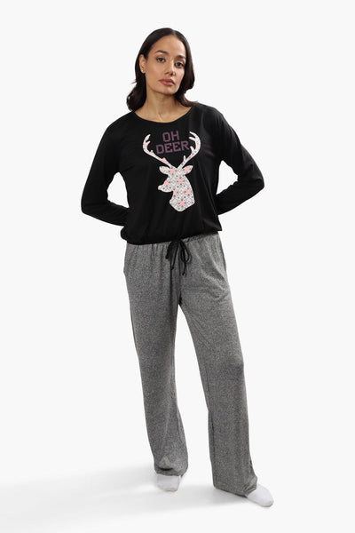 Cuddly Canuckies Oh Deer Print Pajama Top - Black - Womens Pajamas - Canada Weather Gear