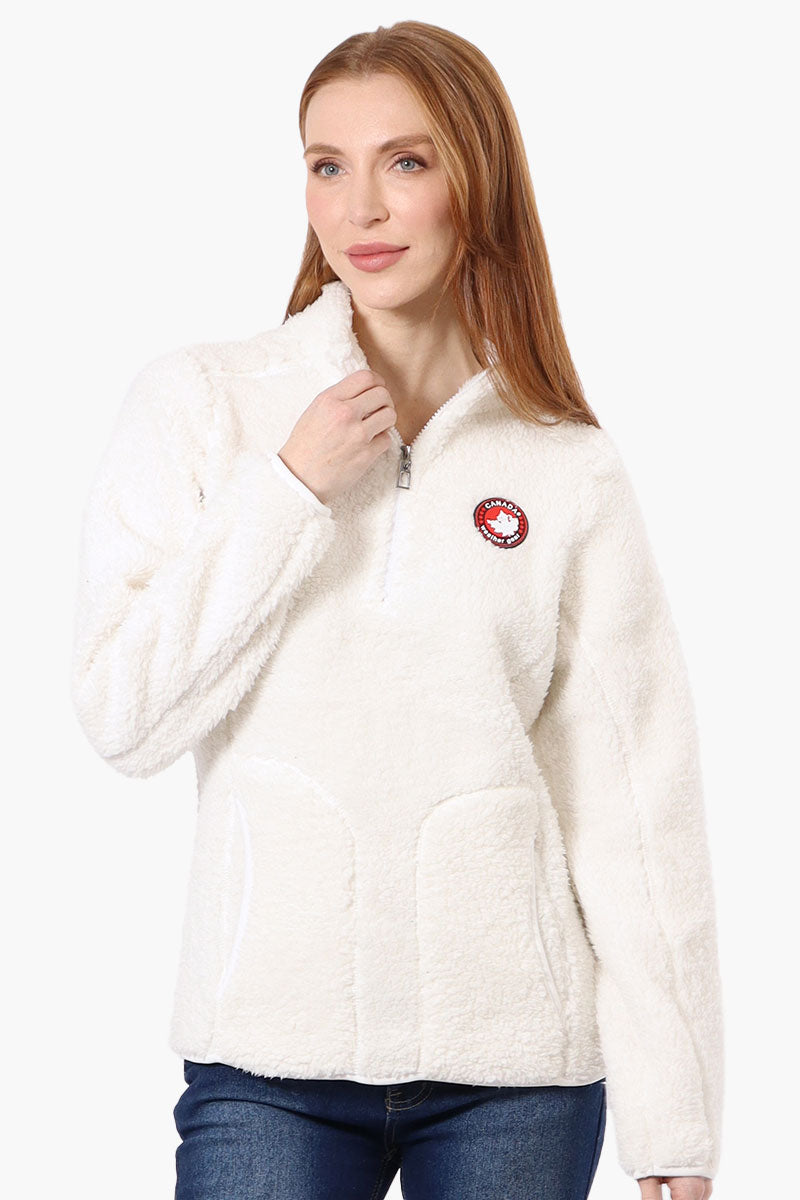 Canada Weather Gear 1/4 Zip Sherpa Pullover Sweater - White