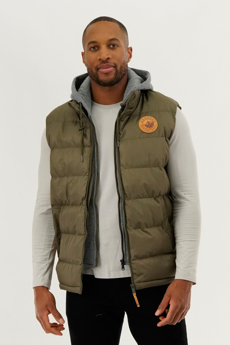 Canada Weather Gear Hooded Puffer Vest - Olive - Mens Vests - Canada Weather Gear