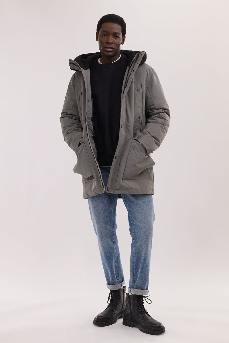 Canada Weather Gear Sherpa Lined Hood Parka Jacket - Grey