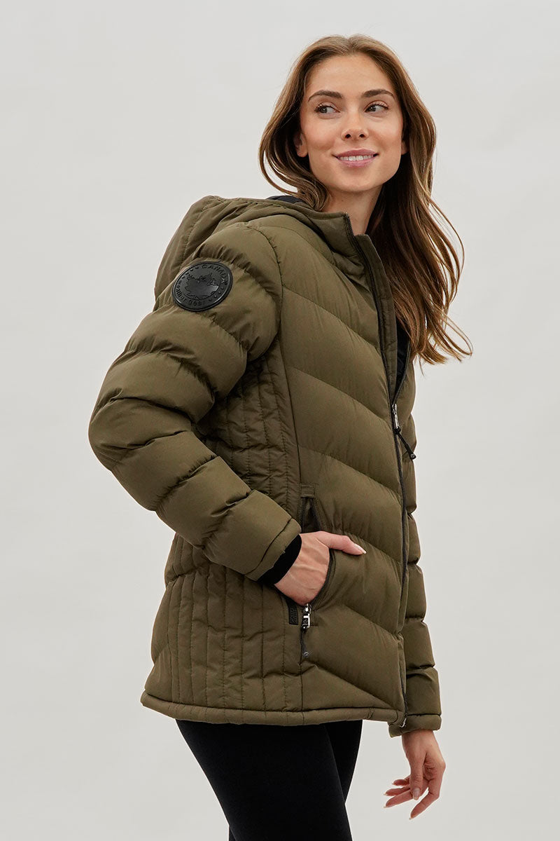 Canada Weather Gear Chevron Quilted Bomber Jacket - Olive