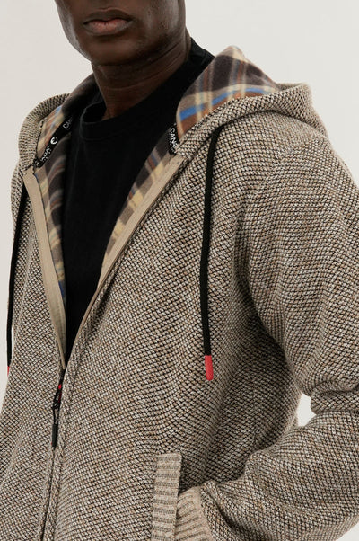 Canada Weather Gear Plaid Lined Zip Up Knit Hoodie - Beige - Mens Hoodies & Sweatshirts - Canada Weather Gear