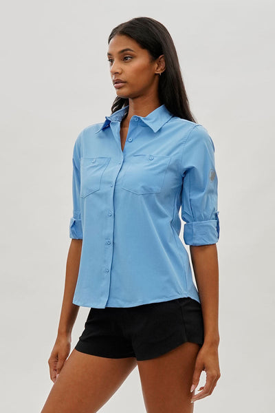 Canada Weather Gear Button Up Utility Shirt - Blue - Womens Shirts & Blouses - Canada Weather Gear