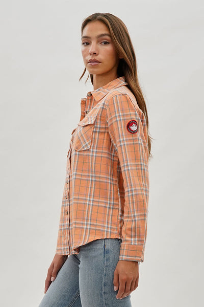 Canada Weather Gear Plaid Button Up Shirt - Peach - Womens Shirts & Blouses - Canada Weather Gear