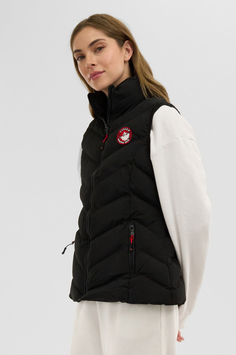 Canada Weather Gear Chevron Bubble Vest - Black - Womens Vests - Canada Weather Gear