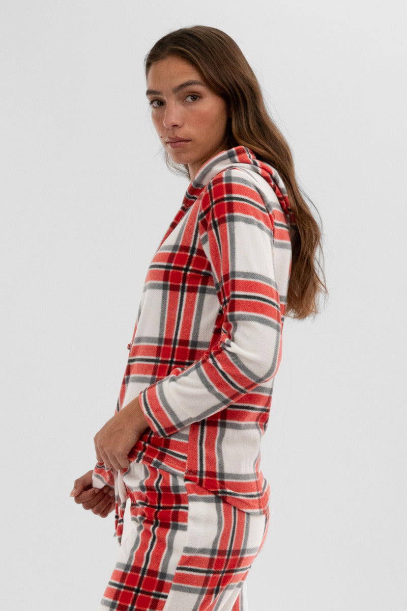 Canada Weather Gear Plaid Hooded Pajama Top - White - Womens Pajamas - Canada Weather Gear