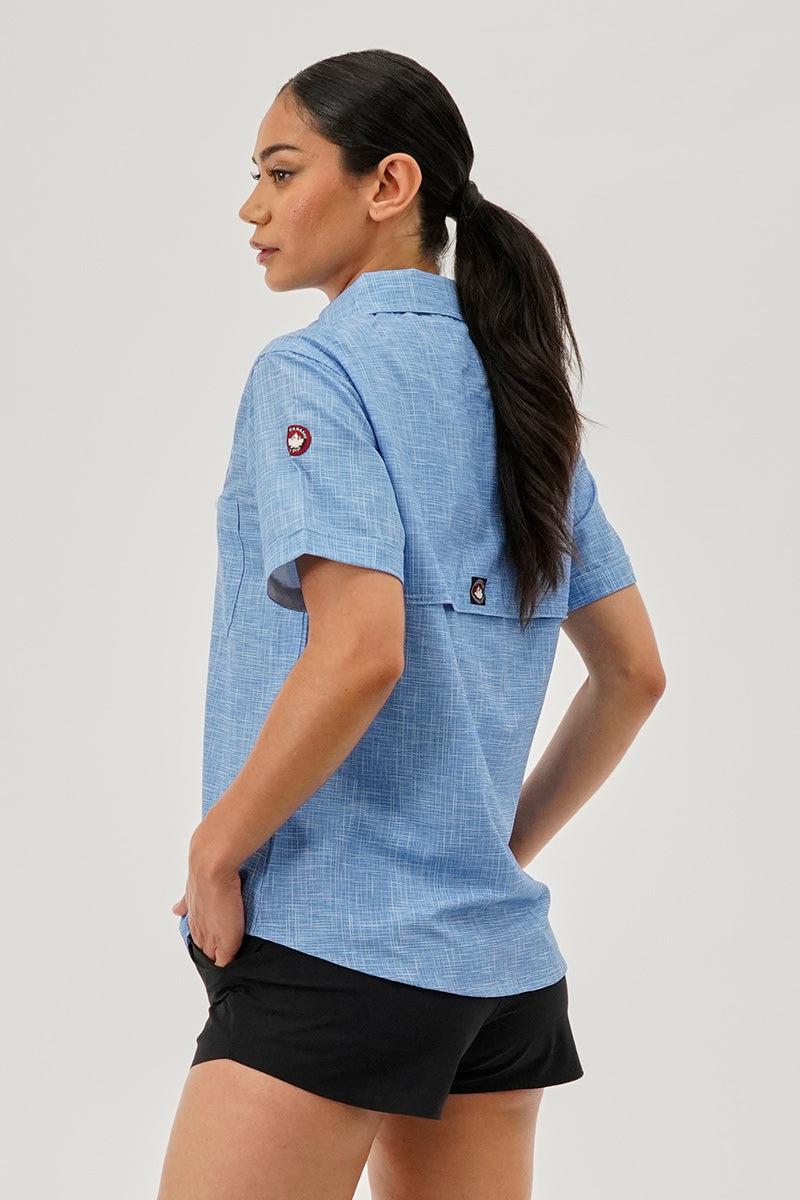 Canada Weather Gear Short Sleeve Button Up Utility Shirt - Blue - Womens Shirts & Blouses - Canada Weather Gear