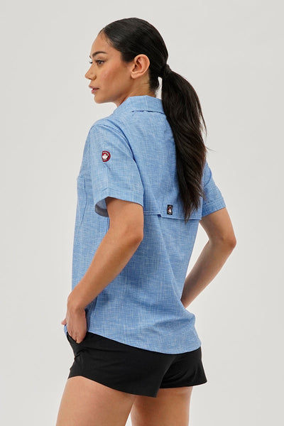 Canada Weather Gear Short Sleeve Button Up Utility Shirt - Blue - Womens Shirts & Blouses - Canada Weather Gear