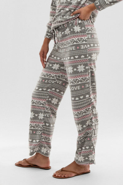Canada Weather Gear Festive Print Wide Leg Pajama Pants - Grey - Womens Pajamas - Canada Weather Gear
