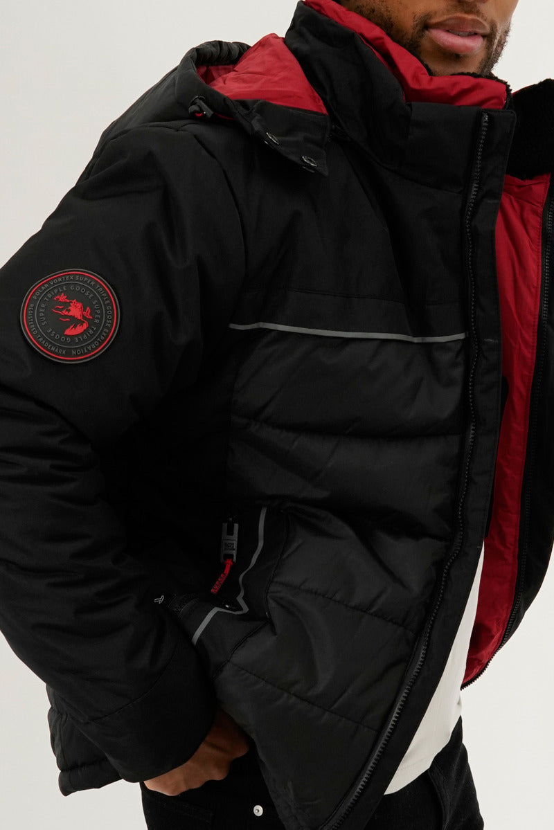 Super Triple Goose Contrast Lining Puffer Bomber Jacket - Red - Mens Bomber Jackets - Canada Weather Gear