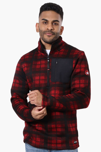 Canada Weather Gear Plaid 1/4 Zip Sweatshirt - Red - Mens Hoodies & Sweatshirts - Canada Weather Gear