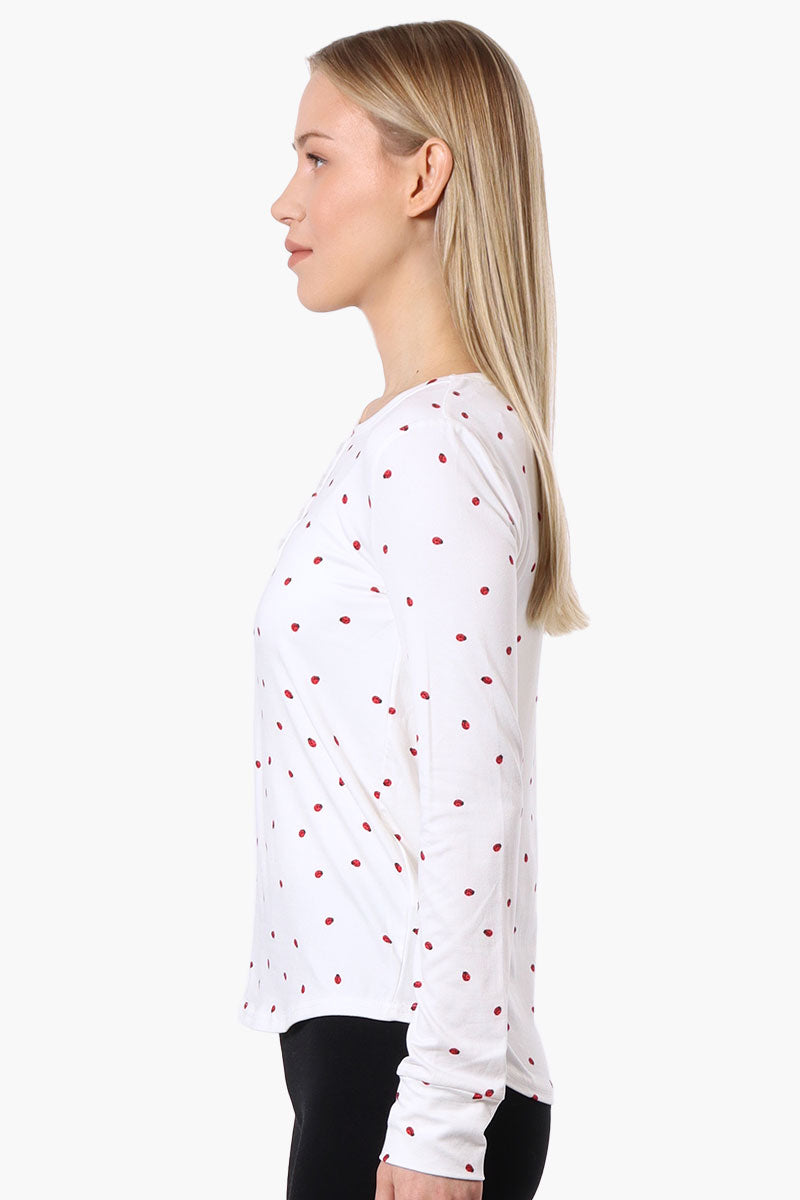 Canada Weather Gear Ladybug Pattern Henley Pajama Top - White - Womens Pajamas - Canada Weather Gear