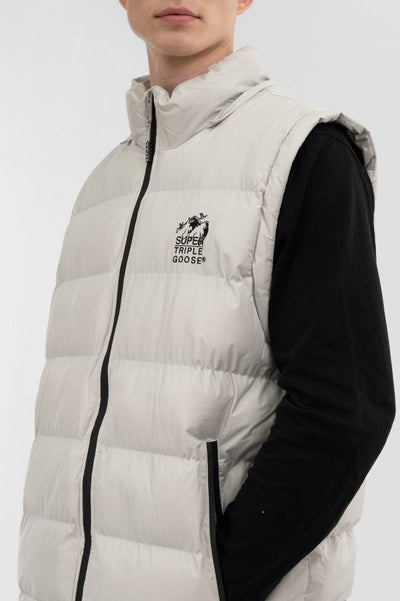 Super Triple Goose Zip Off Sleeve Bomber Jacket - Stone