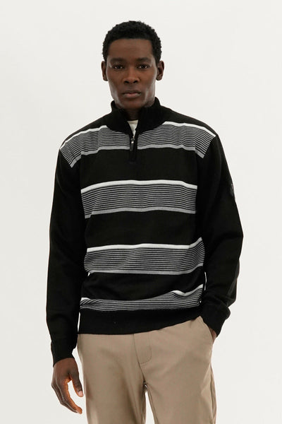 Canada Weather Gear Striped 1/4 Zip Pullover Sweater - Black - Mens Pullover Sweaters - Canada Weather Gear