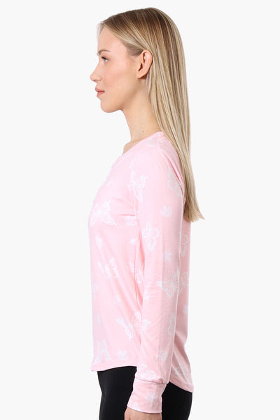 Canada Weather Gear Butterfly Pattern Henley Pajama Top - Pink - Womens Pajamas - Canada Weather Gear