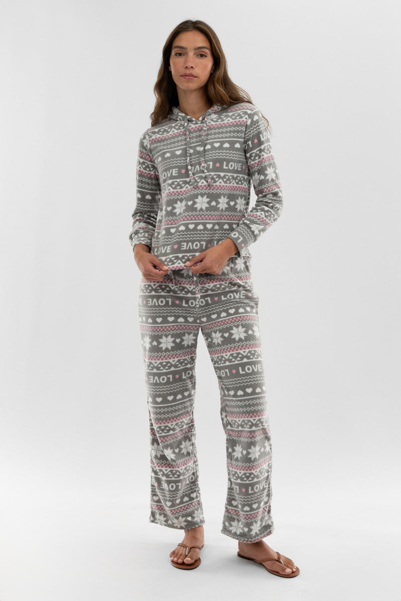 Canada Weather Gear Festive Print Wide Leg Pajama Pants - Grey - Womens Pajamas - Canada Weather Gear