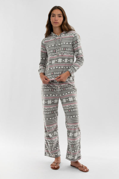 Canada Weather Gear Festive Print Wide Leg Pajama Pants - Grey - Womens Pajamas - Canada Weather Gear
