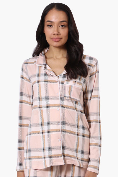 Canada Weather Gear Plaid Button Down Pajama Top - Peach - Womens Pajamas - Canada Weather Gear