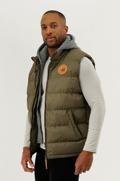 Canada Weather Gear Hooded Puffer Vest - Olive - Mens Vests - Canada Weather Gear