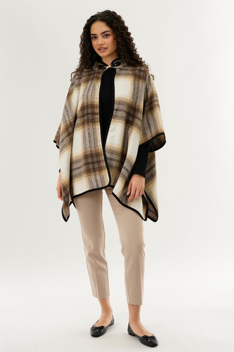Canada Weather Gear Plaid Tartan Poncho - Beige - Womens Ponchos - Canada Weather Gear