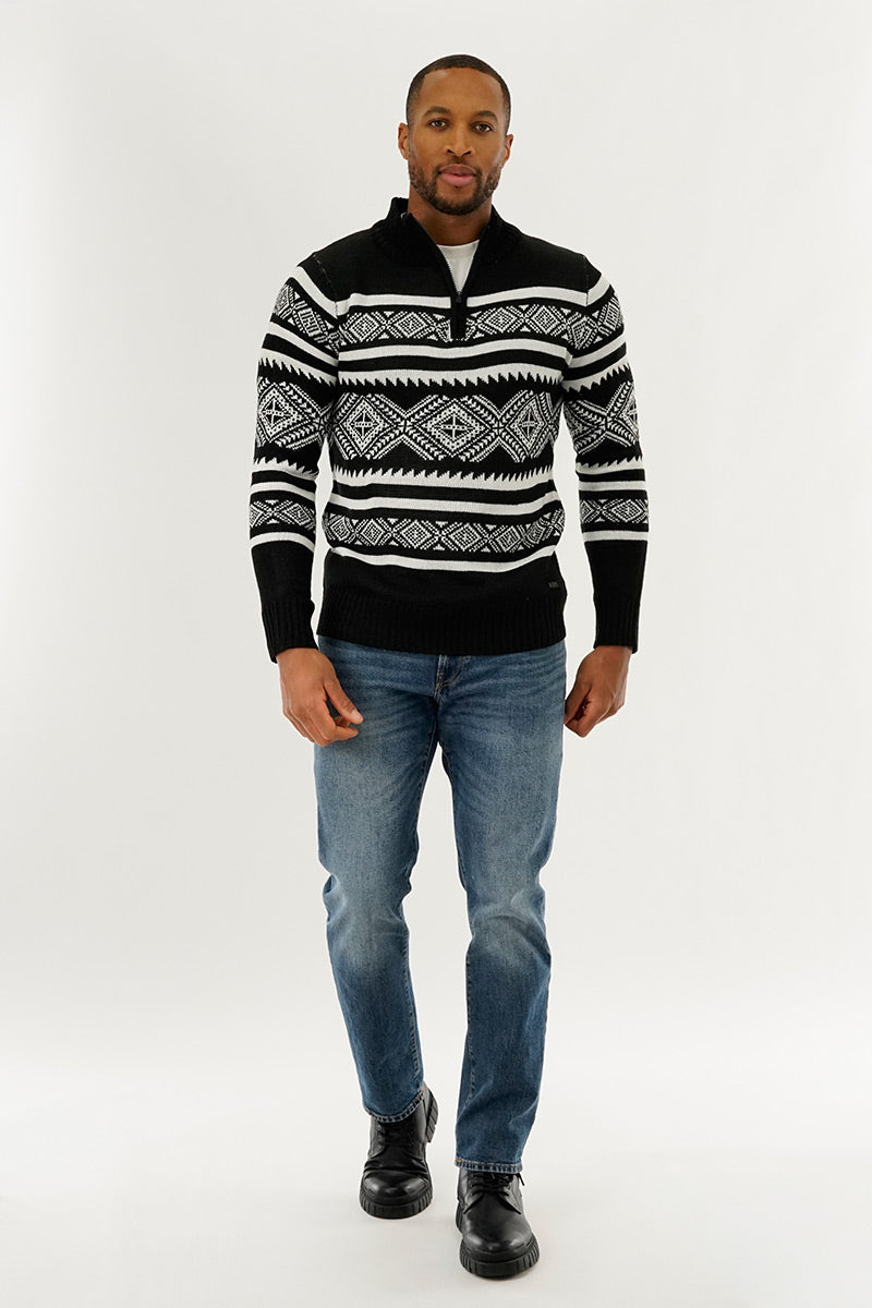 Canada Weather Gear 1/4 Zip Printed Pullover Sweater - Black - Mens Pullover Sweaters - Canada Weather Gear