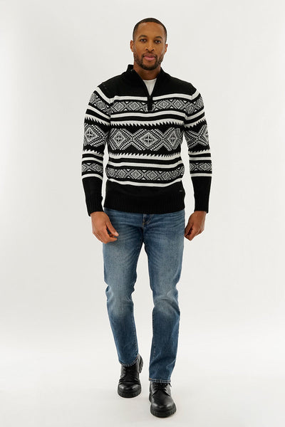 Canada Weather Gear 1/4 Zip Printed Pullover Sweater - Black - Mens Pullover Sweaters - Canada Weather Gear