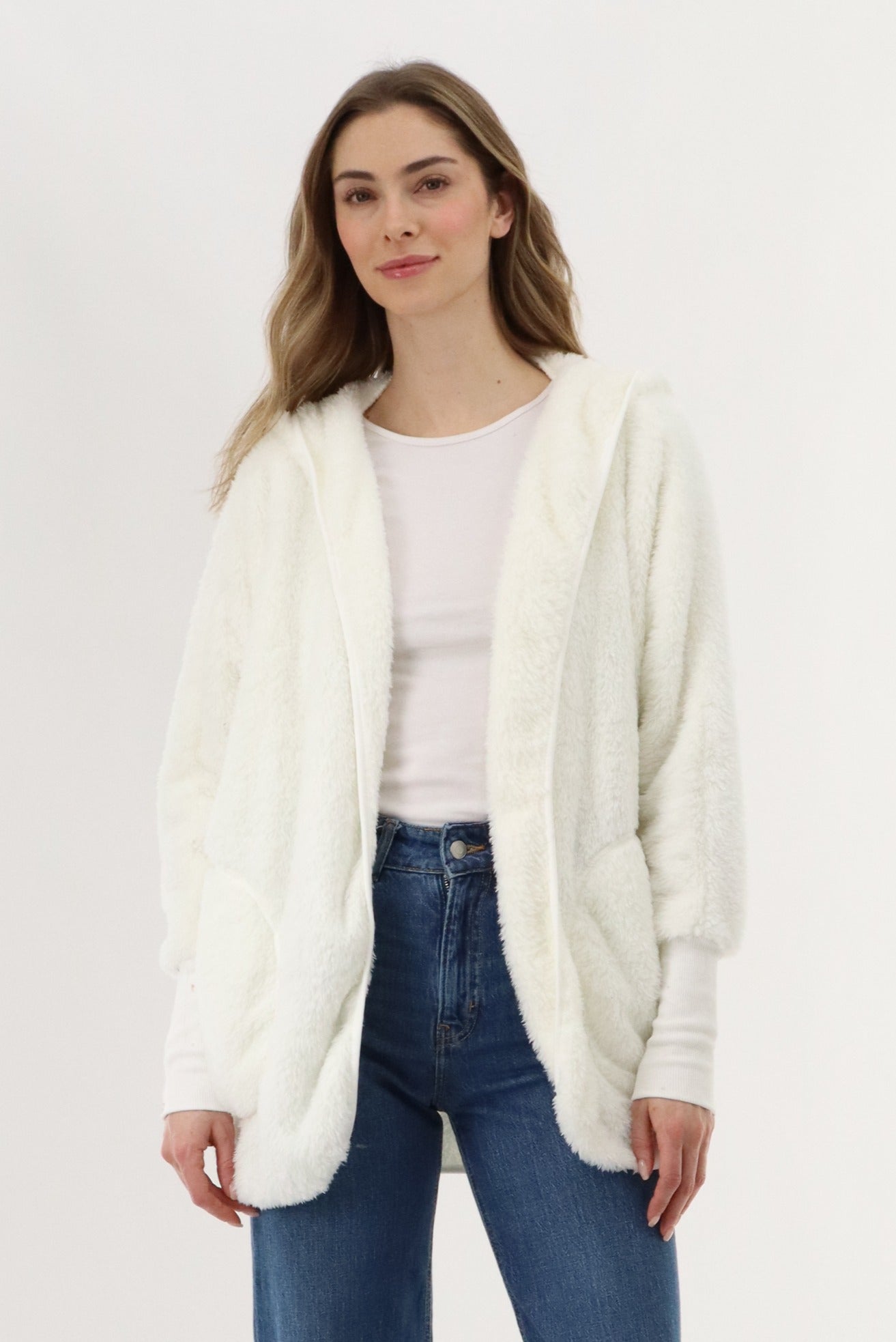 Canada Weather Gear Open Front Teddy Cardigan - Cream - Womens Cardigans - Canada Weather Gear