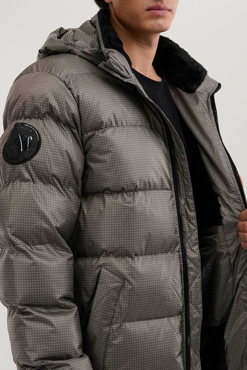Canada Weather Gear Grid Pattern Puffer Parka Jacket - Grey