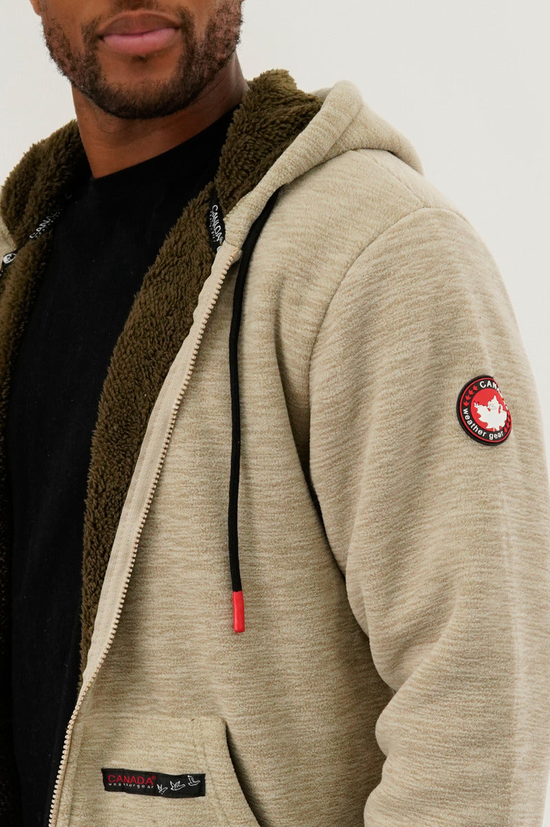 Canada Weather Gear Sherpa Lined Lightweight Jacket - Beige - Mens Lightweight Jackets - Canada Weather Gear