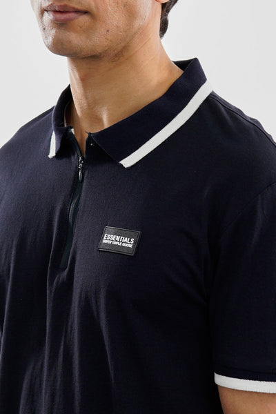 Essentials Super Triple Goose 1/4 Zip Stripe Polo Shirt - Navy - Mens Polo Shirts - Canada Weather Gear