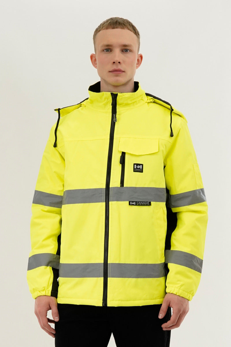 Canada Work Gear Hi-Vis Reflective Parka Jacket - Yellow - Mens Parka Jackets - Canada Weather Gear