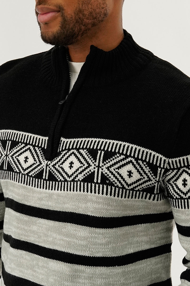 Canada Weather Gear 1/4 Zip Striped Pullover Sweater - Black - Mens Pullover Sweaters - Canada Weather Gear