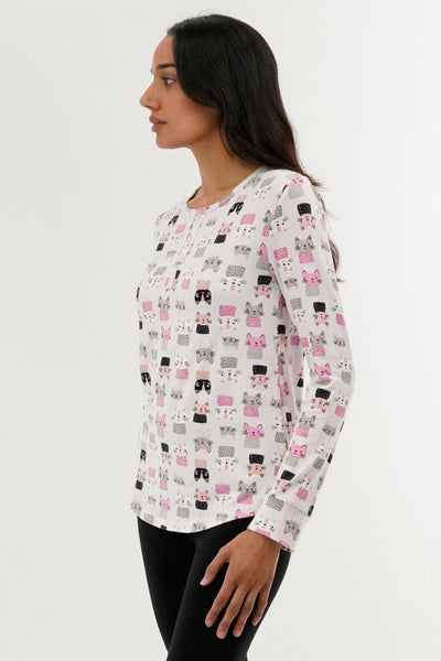 Canada Weather Gear Cat Print Henley Pajama Top - Blush - Womens Pajamas - Canada Weather Gear