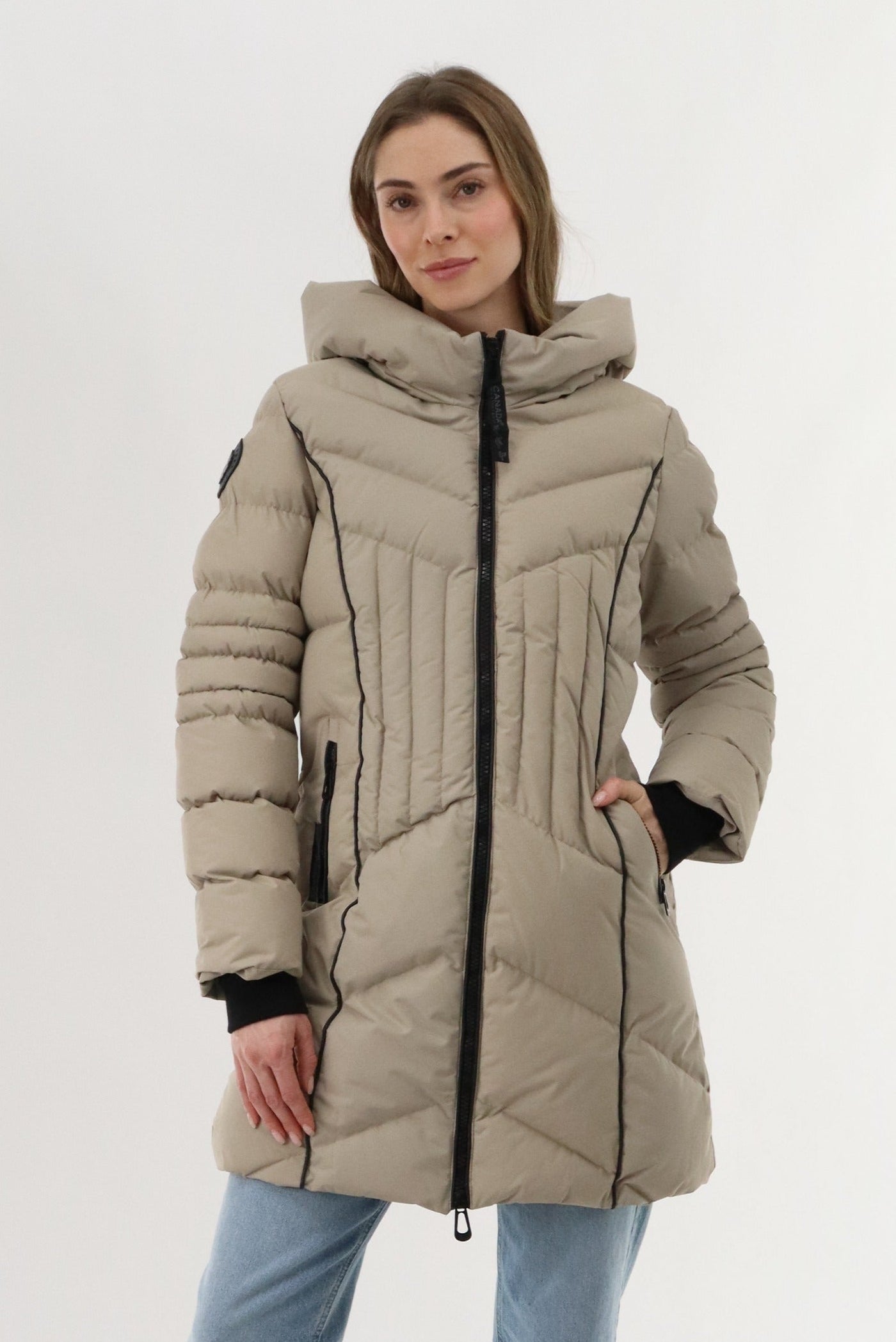 Canada Weather Gear Quilted Hooded Parka Jacket - Beige - Womens Parka Jackets - Canada Weather Gear