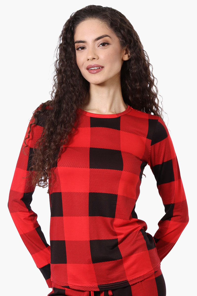 Canada Weather Gear Plaid Crewneck Pajama Top - Red - Womens Pajamas - Canada Weather Gear