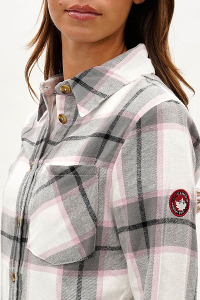 Canada Weather Gear Button Up Flannel Shirt - White - Womens Shirts & Blouses - Canada Weather Gear