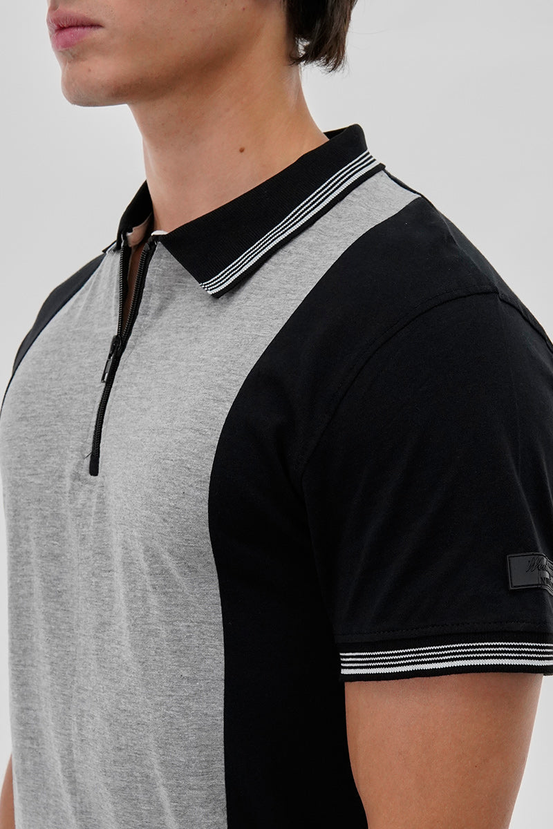 Canada Weather Gear Vintage 1/4 Zip Colour Block Polo Shirt - Black - Mens Polo Shirts - Canada Weather Gear