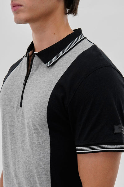 Canada Weather Gear Vintage 1/4 Zip Colour Block Polo Shirt - Black - Mens Polo Shirts - Canada Weather Gear