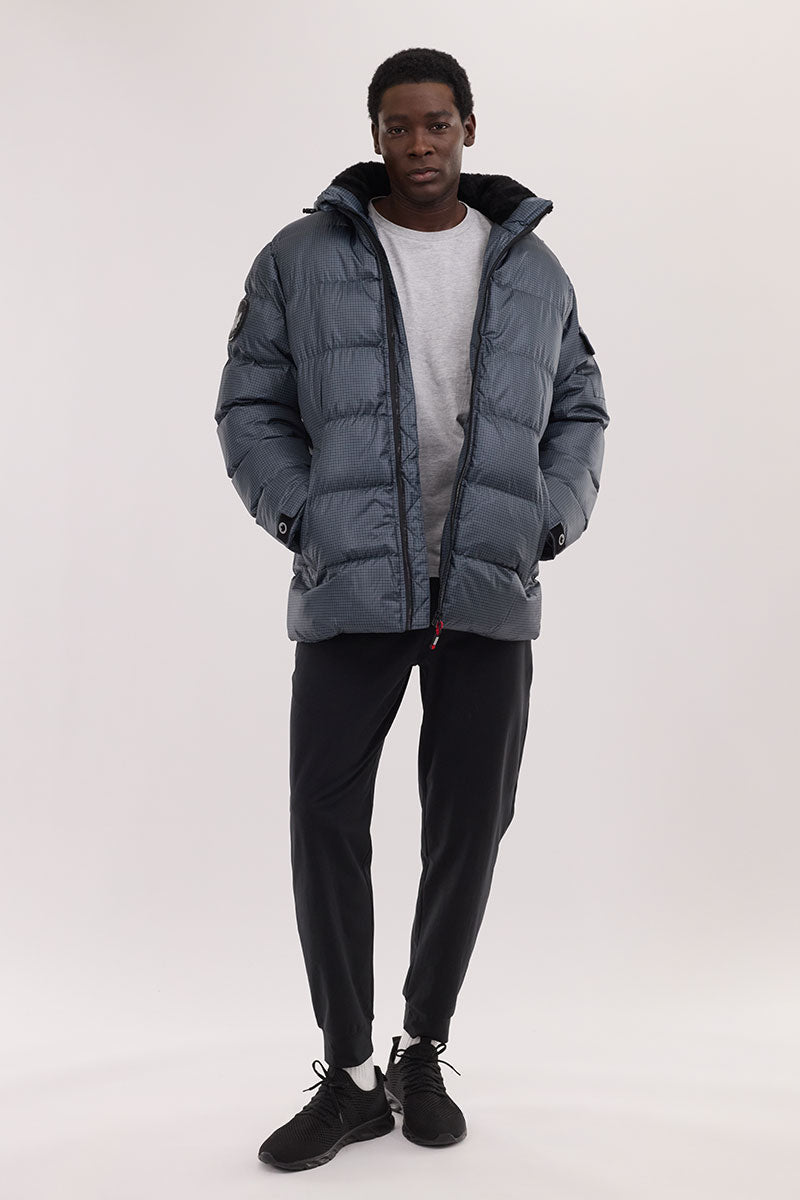Canada Weather Gear Grid Pattern Puffer Parka Jacket - Blue