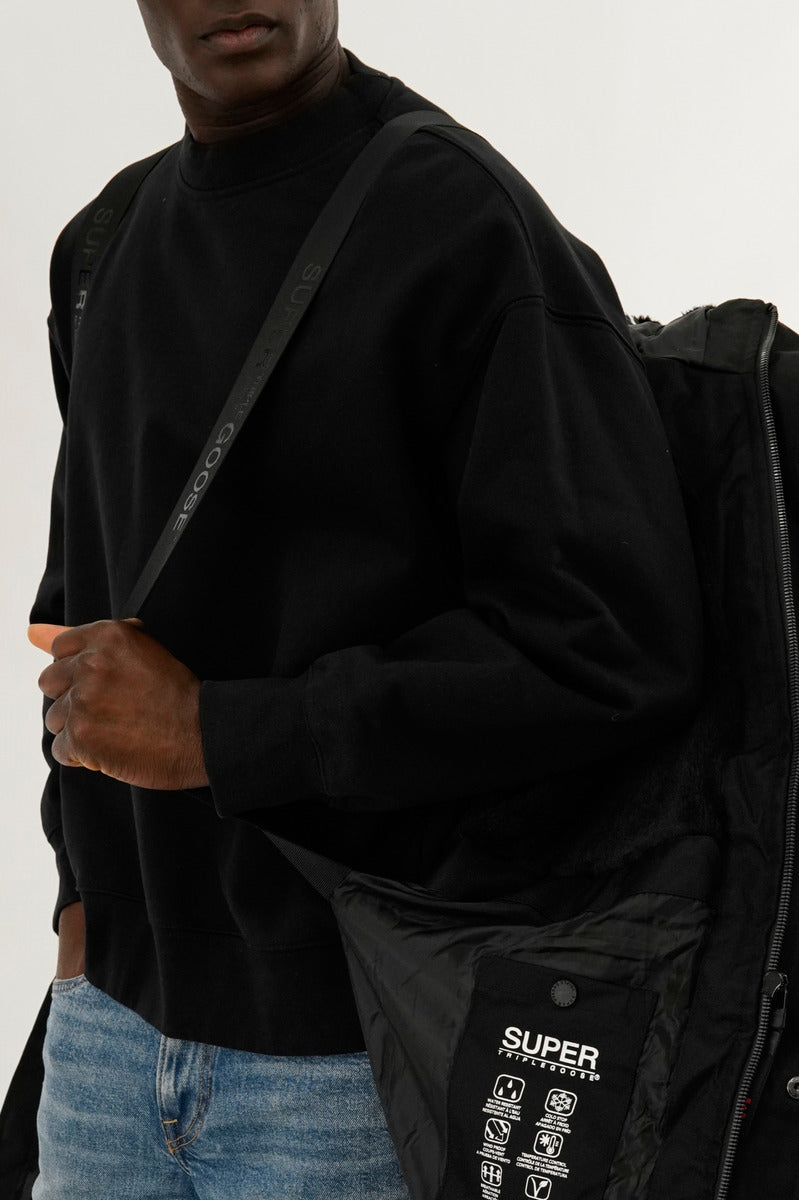 Super Triple Goose Faux Fur Lined Backpack Strap Parka Jacket - Black - Mens Parka Jackets - Canada Weather Gear