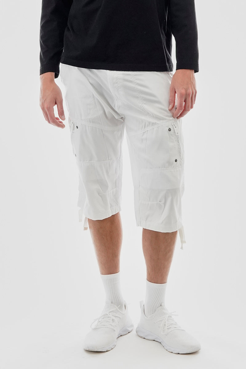 Essentials Super Triple Goose Striped Belted Cargo Shorts - White - Mens Shorts & Capris - Canada Weather Gear